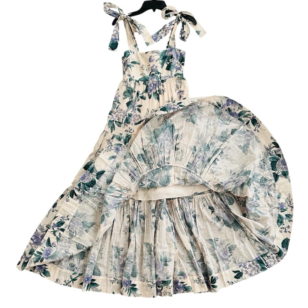 Zimmermann Cassia Tiered Hydrangea Print Tie Shoulder Maxi Dress Size 1 | US 6 - Picture 10 of 16
